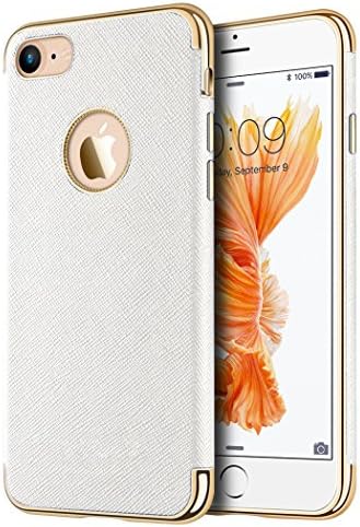 Apple Iphone 7 Saffiano Luxury Tpu Case With Electroplated Frame / Buttons And Built-In Magnatic Metal Plate - White