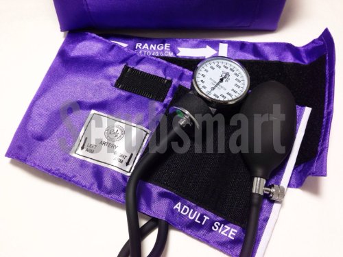 EMI Blood Pressure and Basic Single Head Stethoscope Kit - Purple - A Deluxe Blood Pressure Cuff with a Basic Stethoscope