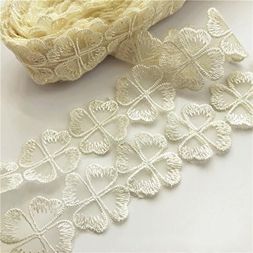 USIX 10 Yds Lace Edge Four Leaf Clover Trim Webbing Shamrock Lace Ribbon DIY Applique Patch by Yard Embroidered Fabric Trimming Applique for DIY Decoration Sewing Craft Shoes Clothes Dresses(Ivory)