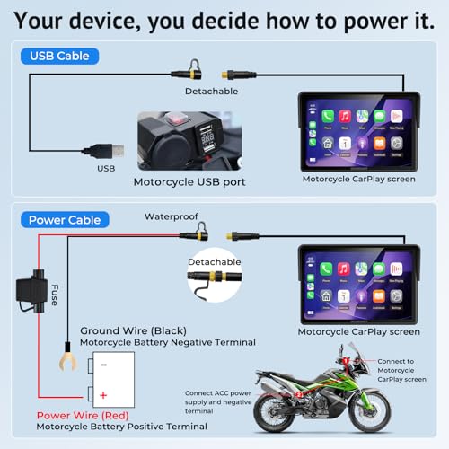 Wonsidary W522TPMS 5 Inch Wireless CarPlay Motorcycle Screen with Android Auto, IP67 IP67 Waterproof Touch Display with TPMS, Voice Control, Dual Bluetooth Audio, USB/ACC Power for Motorcycle
