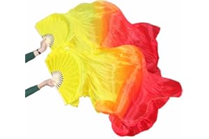NIMIMAN 100% Real Silk Chinese Belly Dance Fan Veil Hand Made Silk Fan 180 * 90cm Yellow Orange Red