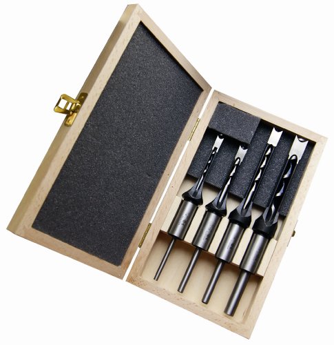 Fisch FSG-320517 | 4Pce Premium Hollow Mortise & Chisel Set | Drill & Mortise Square Holes In Soft/Hard Woods. Set Includes 1/4", 5/16", 3/8", & 1/2" Sizes. Made In Austria