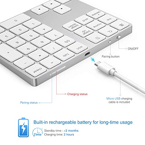 Lekvey Bluetooth Number Pad, Aluminum Rechargeable Wireless Numeric