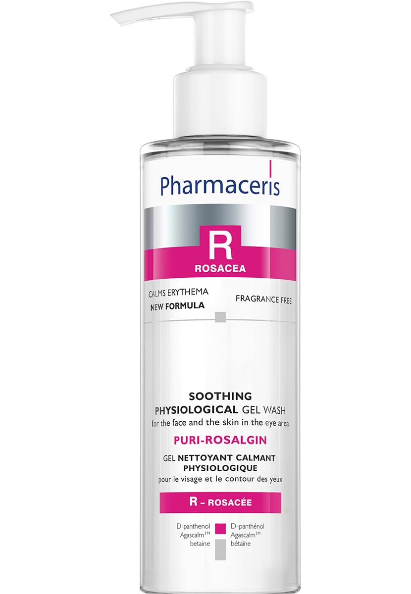 Pharmaceris R Puri-Rosalgin, Eye and Face Cleanser, Face Wash Gel for Rosacea Skin, Physiological Gel, Cleanser for Sensitive and Allergic Skin, D-Panthenol - 200 ml