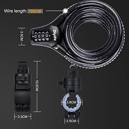 Diyife Fietsslot 150 cm/10 mm, Kabelslot met 4-Cijferige, Zinklegering & Verdikte Staalkabel, Zeer Veilig Fietsslot met… - Image 7
