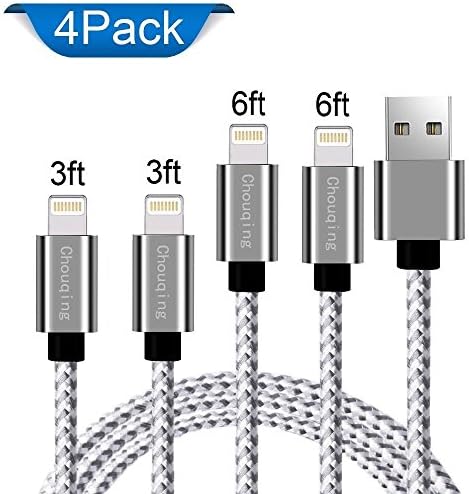 Lightning Cable,Chouqing iPhone Charger 4 Pack 3FT 6FT to USB Charger Cord Nylon Braided Charging Cable for iPhone X 8 8Plus 7 7Plus 6s 6sPlus 6 6Plus SE 5 5s 5c iPad iPod &amp; More (Silver Gray)
