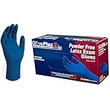 GlovePlus HD Medical Blue Latex Gloves - 13 mil, Powder Free, Textured, Disposable, Non-Sterile, Medium, GPLHD84100-BX, Box of 50
