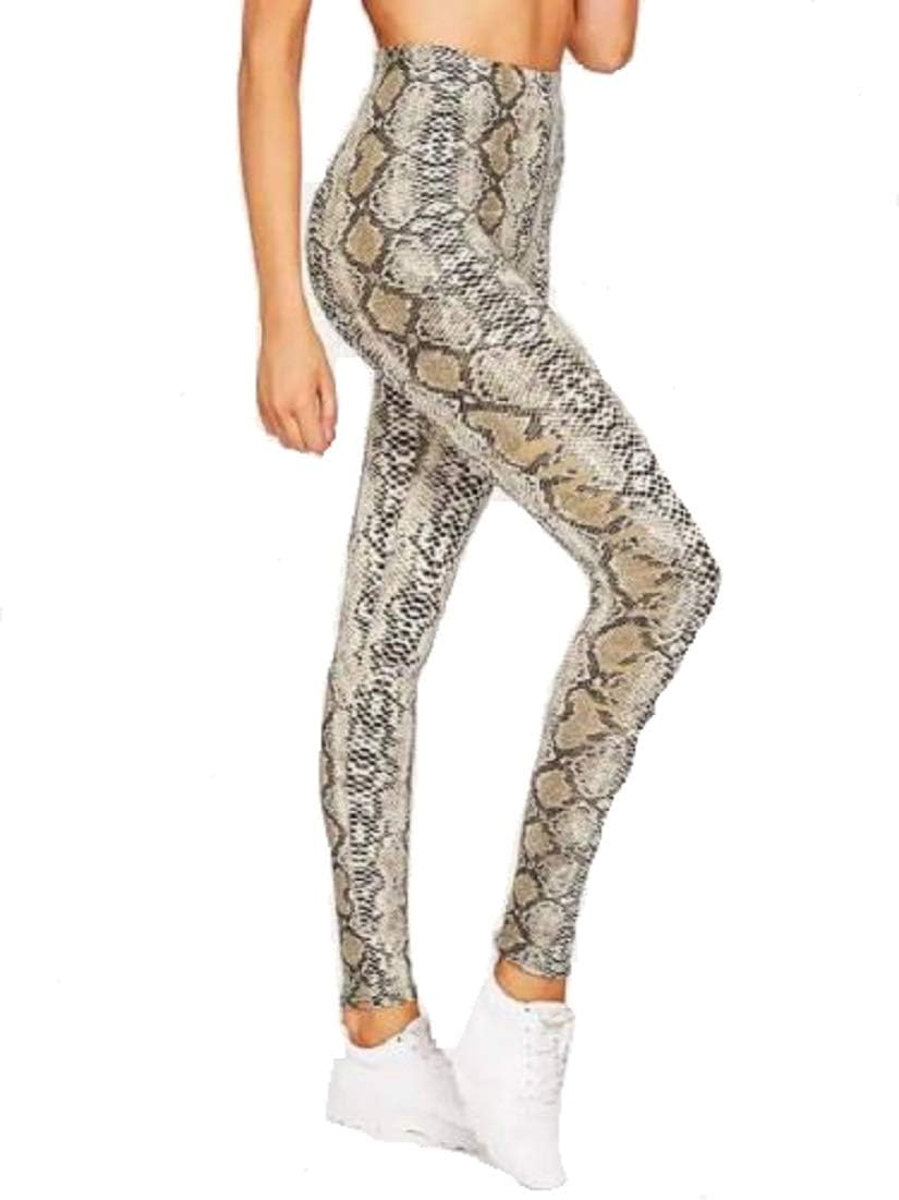 ZeetaqWomen's Snake Skin Print Leggings Ladies Sexy Faux Animal Print Leggings UK Size 8-22