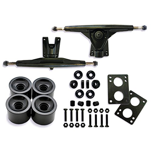 Longboard Skateboard Package, 7inch Aluminum Trucks (Black), 70mm longboard wheel set, Skateboard Bearings, Skateboard Pads 6mm, Skateboard Hardware 1.5 inch (Black)