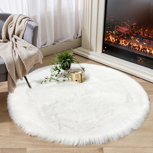 Ciicool White Fluffy Round Fur Area Rug
