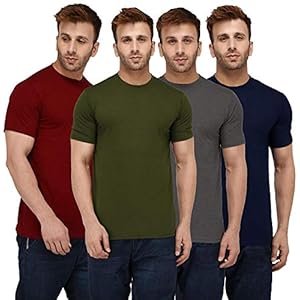 London Hills Solid Men Round Neck Cotton Blend Half Sleeve T-Shirts (Pack of 4)