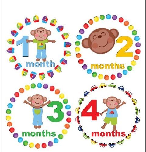 Monthly Stickers Monthly Baby Stickers Monkey Boy Stickers Monthly Stickers Boats and Cars Waterproof Baby Shower Gift