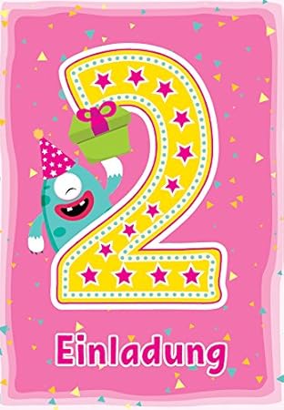 10 Einladungskarten 2 Kindergeburtstag Mädchen Lustige