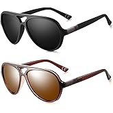 2020 VentiVenti 2 Pack Aviator Sunglasses For Men Polarized Lens Plastic Lightweight Double Bridge Frame UV Protection For Driving Matte Black Frame/Smoke Lens+Transculent Brown Frame/Brown Lens