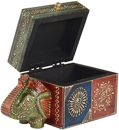 indiacolors Wooden Handmade, Handpainted Textile print Auspicious, Feng Shui, Uptrunk Elephant Head jewelary/Multipurpose box for Home or Office or Even a Perfect Gift for your Loved Ones
