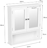 Yaheetech Modern Wall Mount Bathroom Mirror Cabinet White 56x13x58 cm view 3