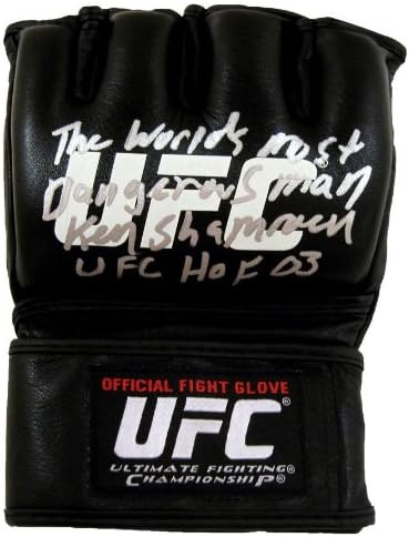 Ken Shamrock Signed UFC Official Fight Glove "WORLDS MOST DANGEROUS MAN & UFC HOF 03" Inscription - Autographed UFC Gloves