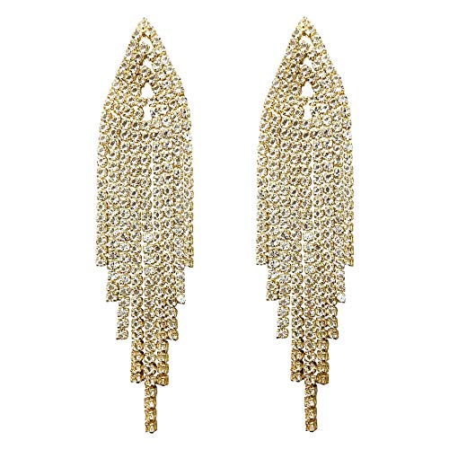 SELOVO Bohemian Chain Clear Crystal Chandelier Tassel Dangle Drop Earrings Gold Tone