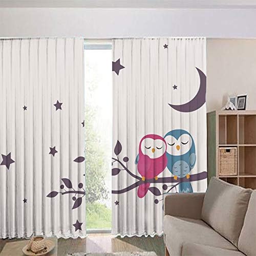 Thermal Insulated Blackout Blackout Window Curtain Drapes for Living Room -Set of 2 Panels by 108" W x95 H,Couples of Owls Sitting on Night Scene