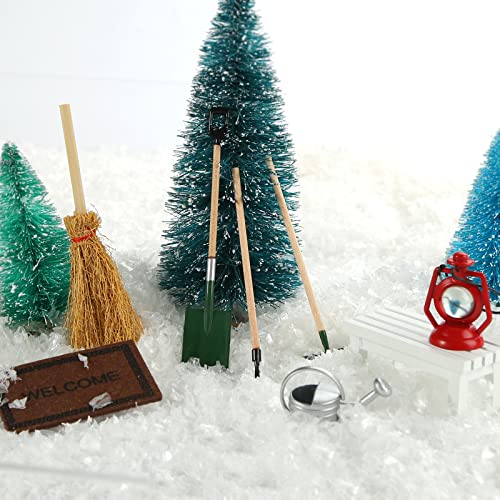 Koogel Miniatur Puppenhaus Set, 8 Stücke Miniatur Gartengeräte Set Puppenhaus Garten Zubehör Gießkanne Rake Schaufel Bank Ornament für Weihnachten Wichteltür Deko
