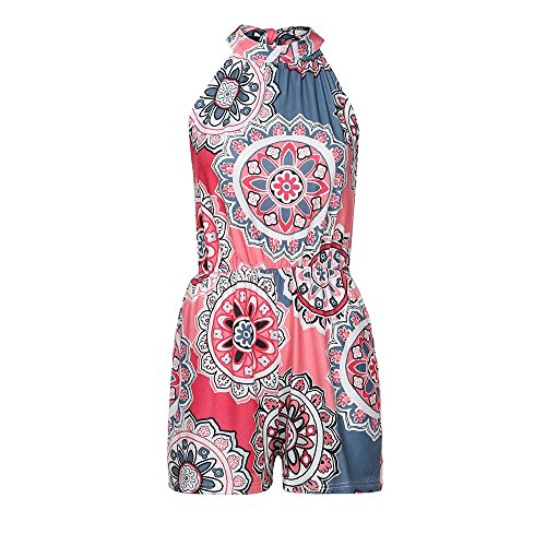 Handyulong Women Rompers Floral Print Sleeveless Casual Tops Shorts Two Piece Outfits Jumpsuits Playsuits for Teen Girls (M, Z-Pink)