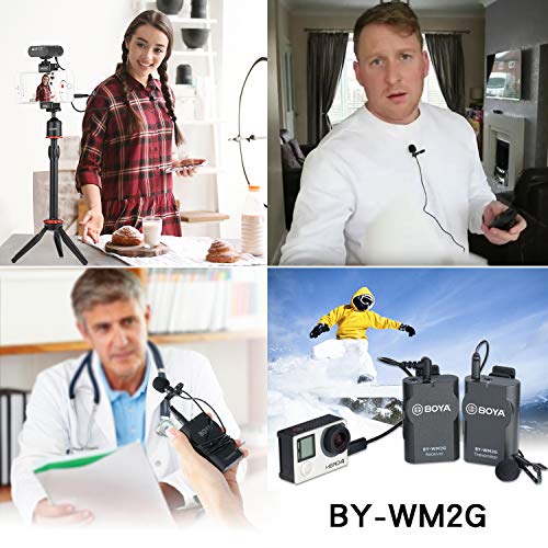 BOYA BY-WM2G Wireless Lavalier Microphone System Compatible with iPhoneX 8 8 Plus 7 6 Smartphone,Canon 6D 600D Nikon D800 D3300 Sony A7 A9 DSLR GoPro Hero4 Hero3 Hero3+ Action Cameras