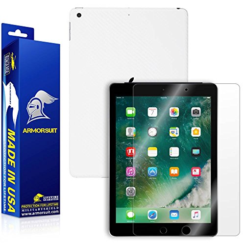 ArmorSuit - iPad 2017 WIfi Screen Protector + White Carbon Fiber Skin Back Protector MilitaryShield w/ Lifetime Replacements - Front Anti-Bubble Ultra HD Shield (Wifi Version Only)