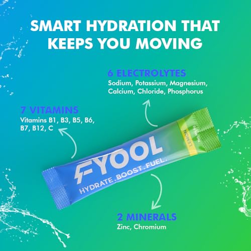 Fyool Hydration Electrolyte Powder | Electrolytes + Vitamins & Minerals | Zero Sugar & Calories | Energy Boost | Gluten-Free | Travel Essentials | Lemon Flavour | 30 Stick Packs