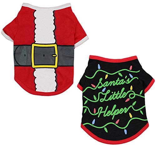 Alroman Dogs Christmas Shirts Snowflakes Clothes Pet Santa Claus Suit Puppy Red Clothing Doggie Winter Apparel Cold Weather Coats Cat Xmas Costumes New (S (4.4~6.6lbs), Pack of 2 (No. 1))