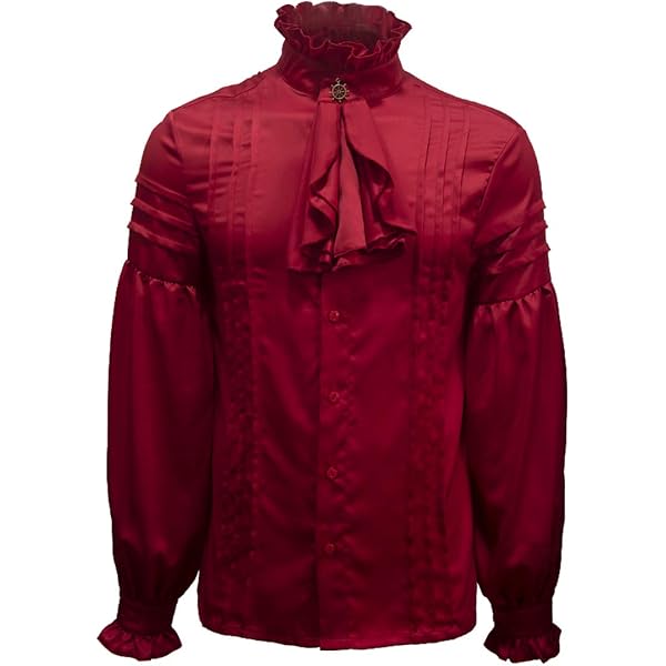 Crubelon Mens Pirate Shirt Vampire Renaissance Medieval Victorian Gothic Clothing (Black, Small
