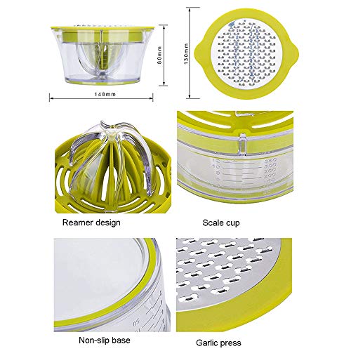 Citrus Juicer Lemon Orange Hand Juicer Lime Manual Press Juicer Squeezer 4-in-1 Non-Slip Kitchen Fruit Juicer With Garlic Grater 12oz