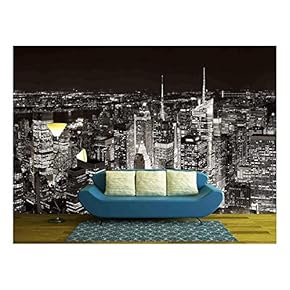 New York City Midtown Skyline Panorama with Skyscrapers and Urban Cityscape at Night. - Removable Wall Mural | Self-Adhesive Large Wallpaper - 100x144 inches