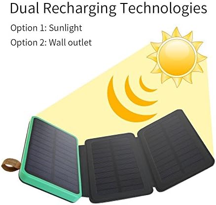 Portable Solar Power Bank Charger, COVERSUIT 30000mAh Dual USB Solar Battery Charger With LED Flashlight Outdoor For iPhone iPad Samsung (3 X Large Solar Panels With LED Light, GREEN)