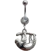 AETYWYEIN Cute 3D Sloth Belly Button Ring, Original Piercing Body Jewelry | Artistic, Stainless Steel, 14G, Navel Barbell Ring, with Dangle Pendant