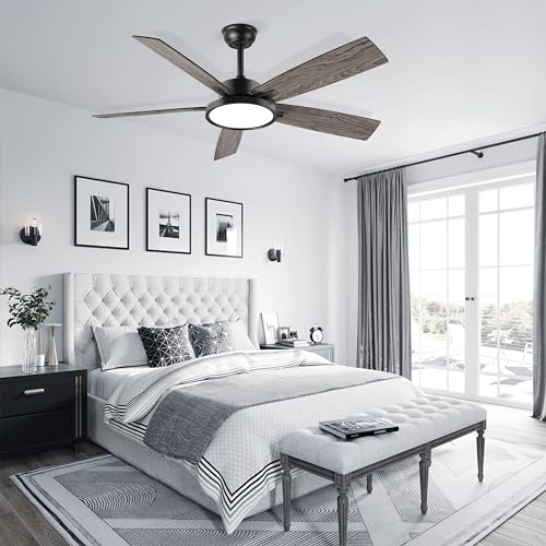 Ohniyou ventilador de techo con luces y mando a distancia, 6 velocidades, motor DC reversible, luz regulable, 52 pulgadas Negro ventilador de techo moderno luz para dormitorio patio oficina