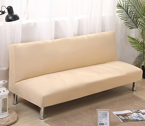 Solid Color Armless Sofa Bed Cover,Futon Slipcover,Polyester Spandex Fabric Stretch Slipcovers Couch Protector - Off Yellow