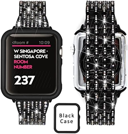 Ezzdo Apple Watch Diamond Band 40mm/44mm Series 5/4, Rhinestone Luxury Diamond Stainless Steel Replacement Bands with Case for Apple Watch 40mm 38mm Series 1/2/3 (Diamond Black, 42 mm)