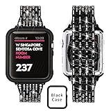 Apple Watch Diamond Bands For Women, Ezzdo Rhinestone Luxury Diamond Stainless Steel Replacement Bracelet Black Metal Watch Bands For Apple Watch 38mm 42mm series 1/2/3 With Case (Black, 38mm)