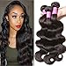 YIROO 8 A Grade Malaysian Hair Bundles, 12 14 16 Inch Body Wave Hair 3 Bundles Mixed Length 95-100g/PC Unprocessed Human Hair Weave Natural Black Color