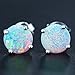 Women's 925 Sterling Silver Stud Earring 8mm White Opal and blue Opal Stud Earrings,Only For girl Gifts (White)