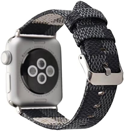 Checker Damier Band Strap Replacement Leather Wristband Bracelet Compatible with 44mm Apple Watch Series 4, 42mm Apple Watch Series 3/2/1 - Grey,Style 1