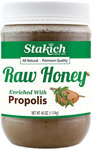 Stakich PROPOLIS Enriched RAW HONEY 40-OZ - 100% Pure, Unprocessed, Unheated -