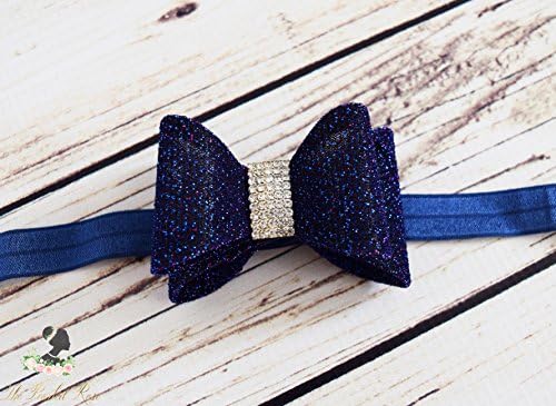 Handcrafted Sparkly Dark Blue 3D Bow Headband - Fancy Infant Headpiece - Newborn Blue Headband - Premie Headband - Bow Accessory - Gift Girl