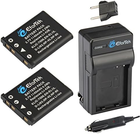 EforTek Replacement Battery (2-Pack) and Charger Kit for Olympus Li-40B, Li-42B, Fuji NP45, Pentax D-Li63, Nikon EN-EL10 Casio NP-80, Kodak KLIC-7006