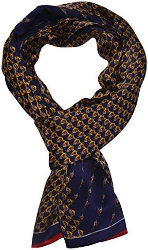 Ellettee, 63" x 11" Man's 100 Pure silk scarf wrap Accessory gift (BlueGold Chain)