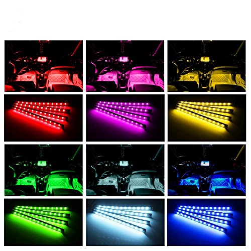 Car Atmosphere Strip Light,SJP Light 8 Colors 48 LEDS RGB Muti-Color Music Underdash Decorative Atmosphere Car Interior Lighting Kit with Sound Active and Wireless Remote Control