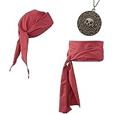 Joizomou Pirate Costume Accessories Women Men Pirate Bandana Headband Head Scarf Pirate Sash Belt and Pirate Jewelry 3pcs