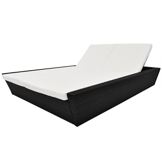 vidaXL Outdoor Tagesliege Poly Rattan Schwarz Sonnenliege Liege für 2 Personen
