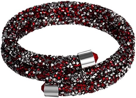 Sailing Siam Color Crystals Dust Bracelet Stardust Elastic Bangle,Double Loop Open Bangle Wrist Cuff