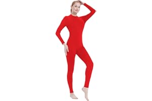 Kninmdor Women Unitard Dance Bodysuit High Neck Turtleneck Jumpsuit Dancer Leotard Full Body Suits Long Sleeves One Piece